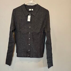 GAP Sweater Cashsoft Cardigan Collared NWT Gray Button Front Womens XS